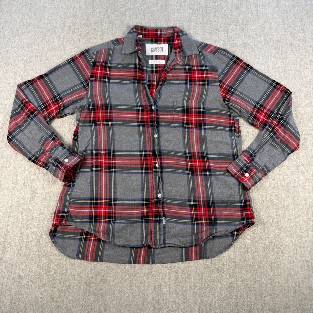 Grayson The Hero Button Down Shirt Women S (02) Grey Red Plaid Cotton